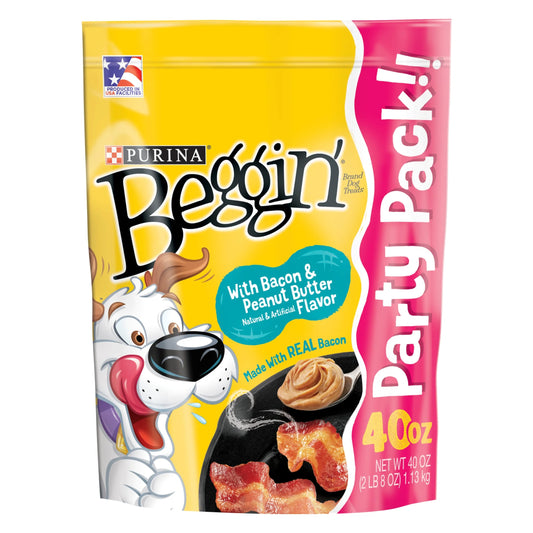 Purina  Strips Dog Treats with Real Bacon & Peanut Butter Flavors Tender Chews, 40 Oz Pouch
