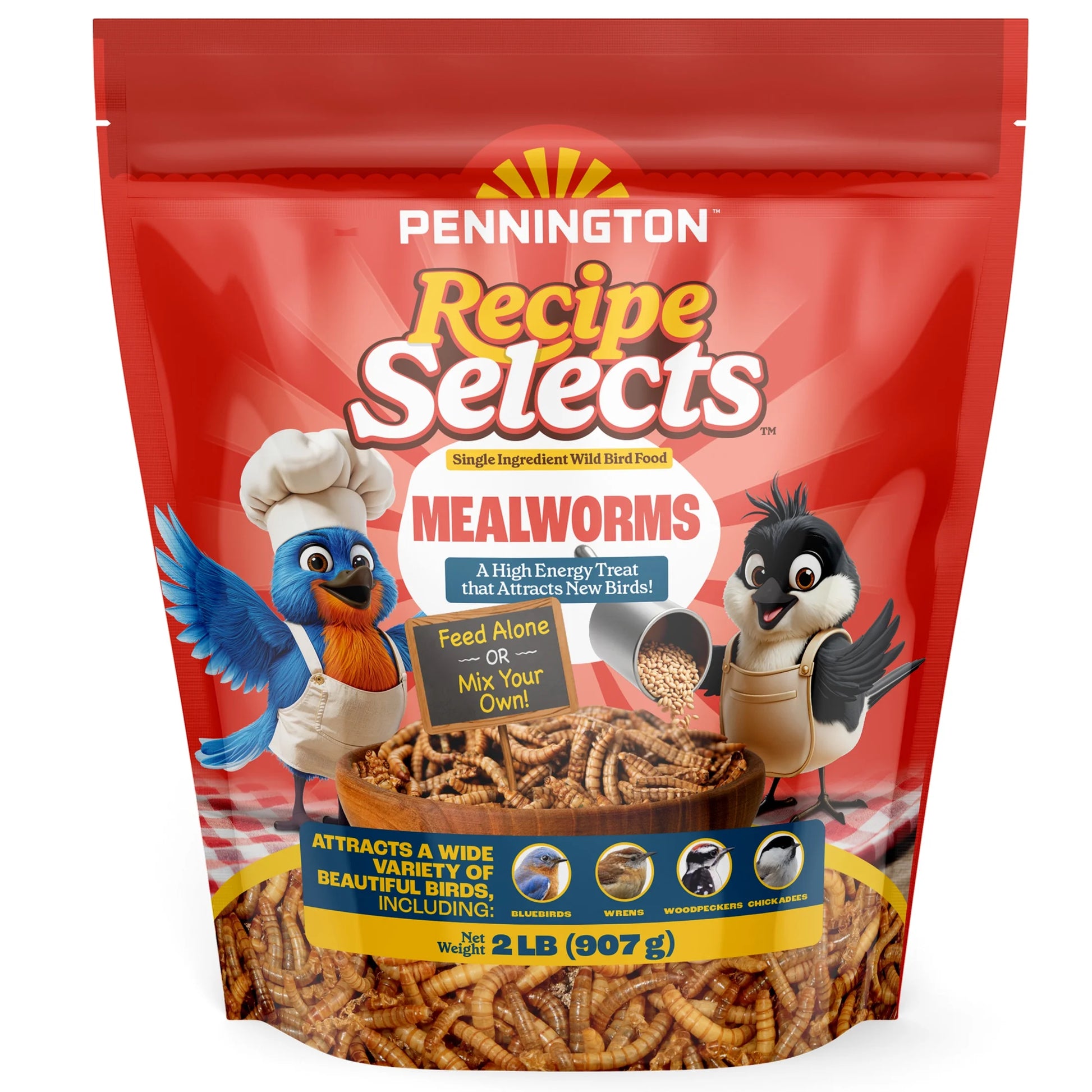 Recipe Selects Dried Mealworms for Birds, Bluebird and Wild Bird Food for outside Feeder, 2 Lb. Bag, 1 Pack