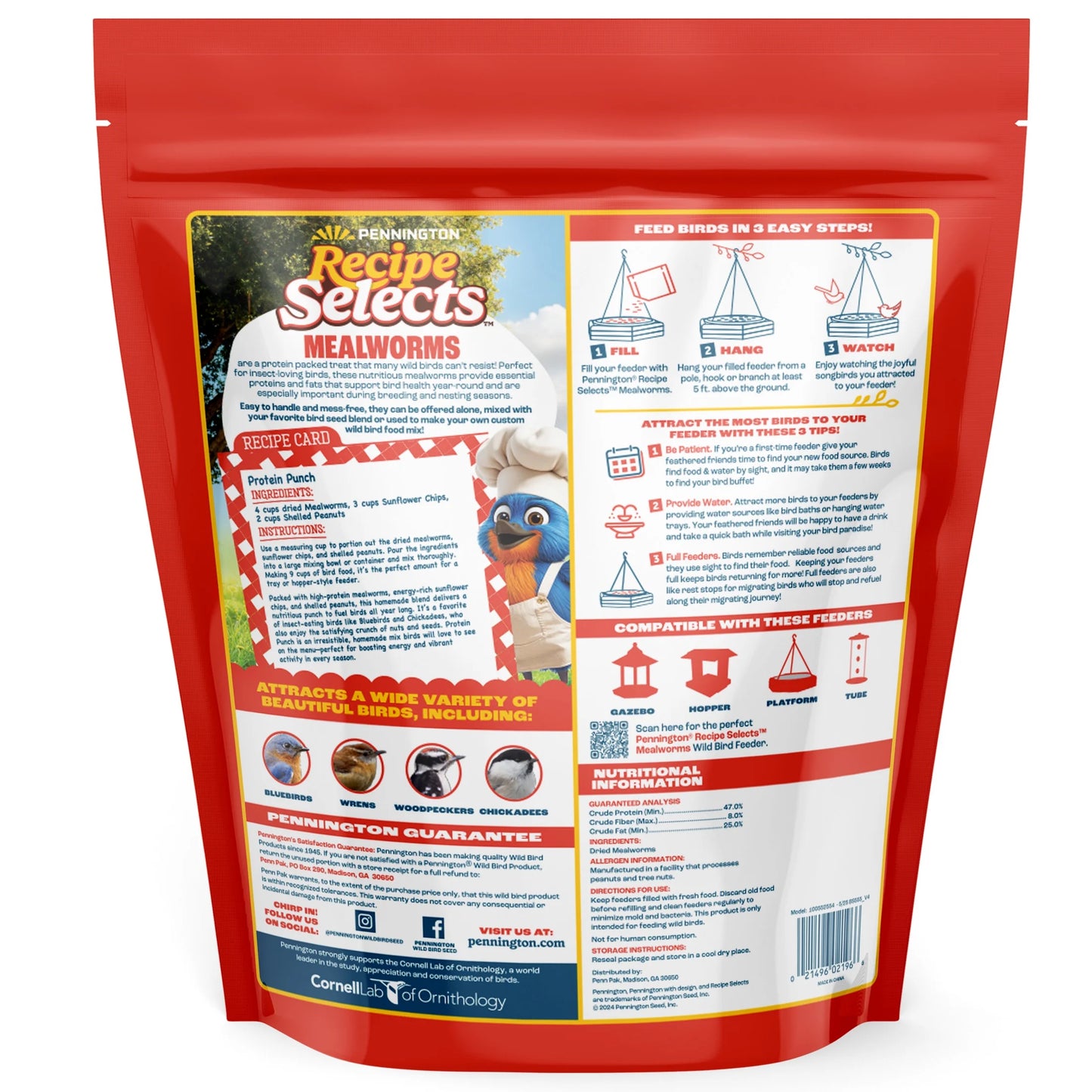 Recipe Selects Dried Mealworms for Birds, Bluebird and Wild Bird Food for outside Feeder, 2 Lb. Bag, 1 Pack