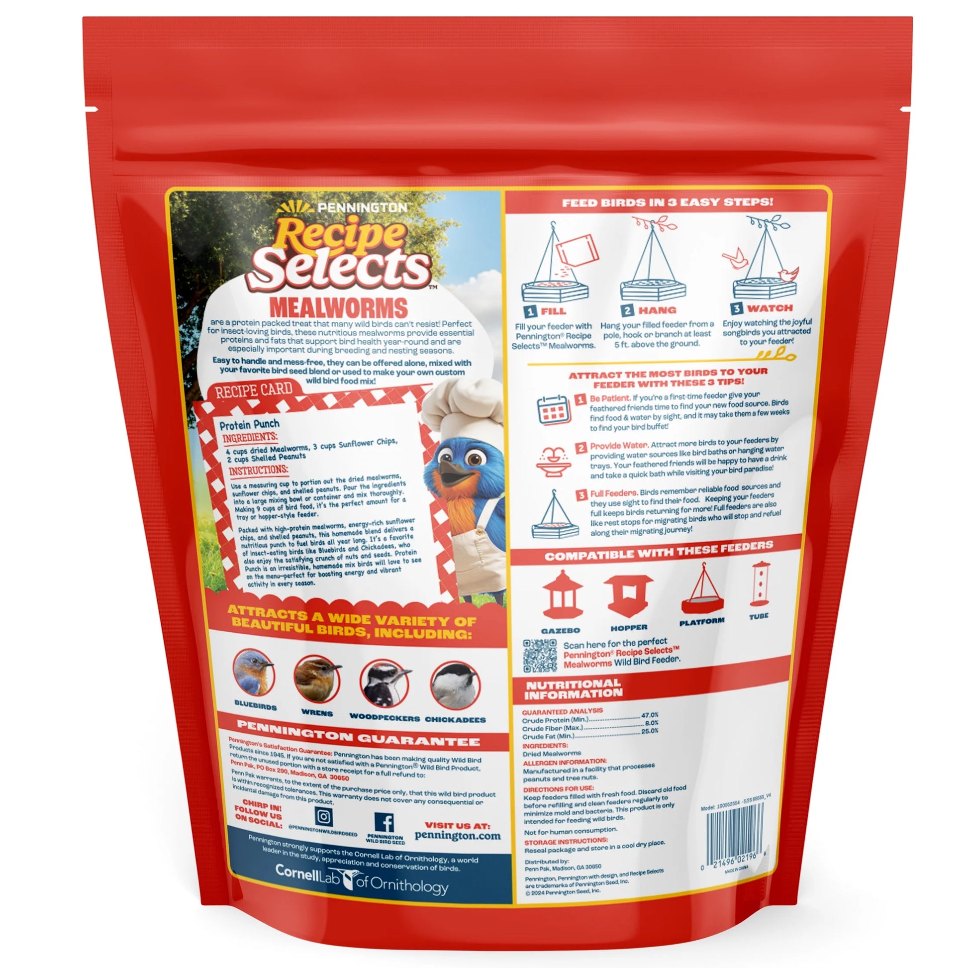 Recipe Selects Dried Mealworms for Birds, Bluebird and Wild Bird Food for outside Feeder, 2 Lb. Bag, 1 Pack