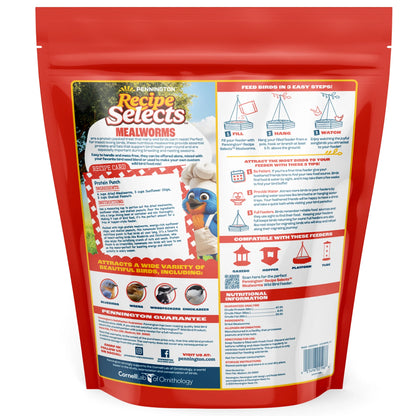 Recipe Selects Dried Mealworms for Birds, Bluebird and Wild Bird Food for outside Feeder, 2 Lb. Bag, 1 Pack